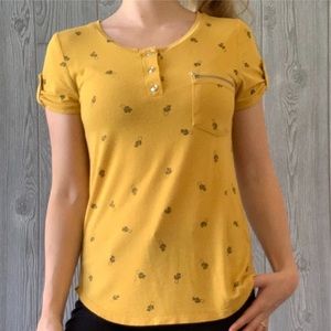 Yellow top button up with cactus details